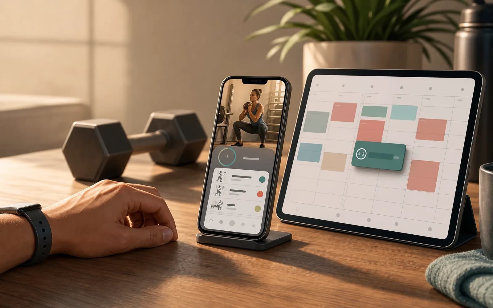 The RepDriver Today card on the left synced to the same workouts in a native phone calendar on the right.